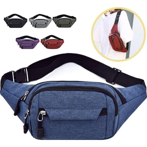 Waterproof Fabric Waist Bag For Men And Women Sports Travel Outdoor Solid Color Chest Bag Zipper Waist Pack Unisex Fanny Pack