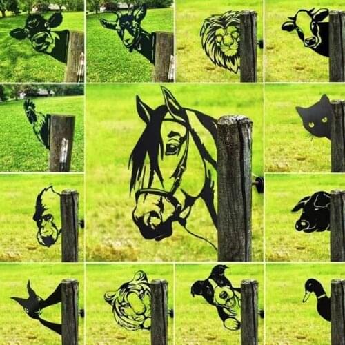 Farm Peeping Animal Iron Art Insert Sign Garden Statues Decoration Outdoor Garden Lawn Stakes Metal Cow Horse Yard Decoration