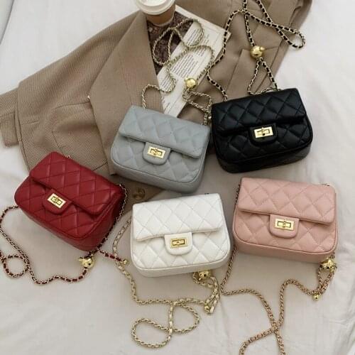 Female Rhombic chain bag 2021 new fashion square fat little golden ball bag girls shoulder bag ins hot messenger bag