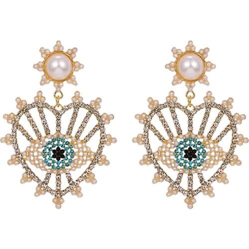 ZHINI 2020 New Fashion Cute Imitation Pearls Earrings for Women Gold Heart Hollow Evil Eye Dangle Earring Statement Jewerly