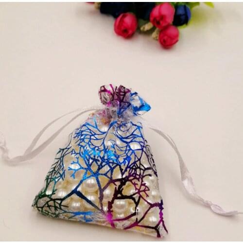 100pcs White Coral Organza Bag Drawstring Pouch Bag Organizer Jewelry Box Gift For Wed Christmas Jewelry Display Packaging Bags