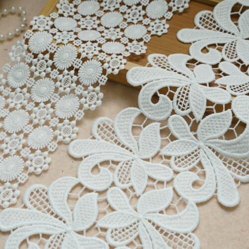 2 Yards Milk Silk lace Trim Water soluble hollow lace trim fabric for Sewing Bridal Wedding dress Crafts