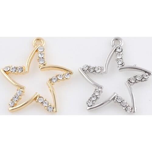 20Pcs/lot Alloy Metal Vintage Star Dangle Crystal Charms Pendant For Handmade Bracelet Accessories