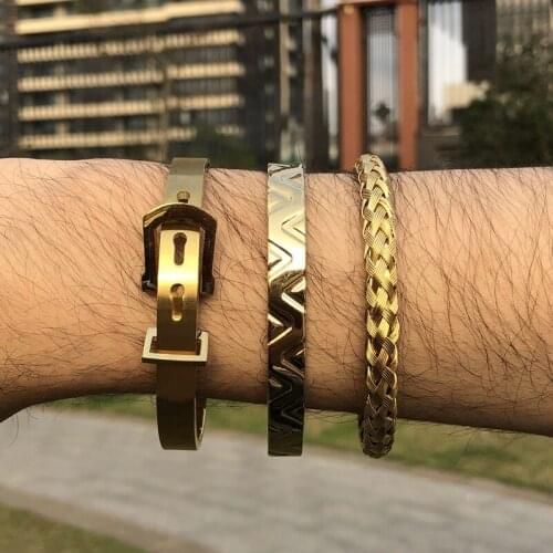 3pcs/set Luxury Brand Wristband Braiding Bangles & Bracelets Stainless Steel Open Charm Cuff Bracelets For Men Women Jewelry Set