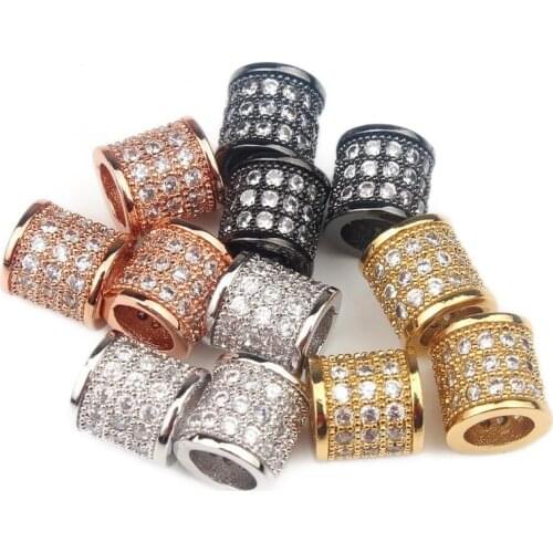 3pcs/lot Fashion Metal Brass Micro Pave CZ Cylinder Spacer Beads for Jewelry Making DIY Charms fit Bracelets Copper Accessories