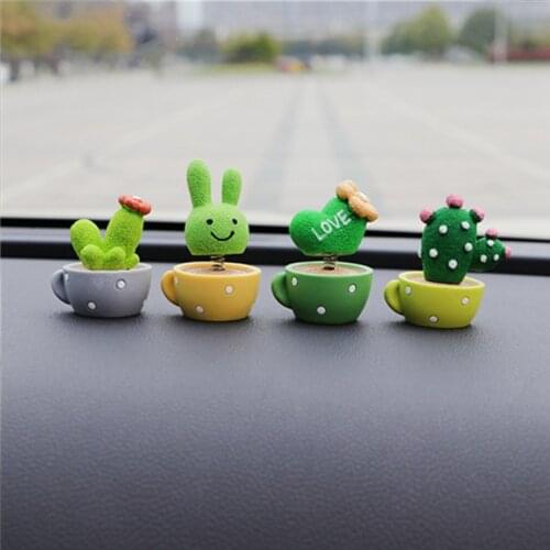 Car Creative Cute Resin Plant Cactus Decoration Ornaments Can Shake His Head Small Potted Ornaments Auto Interior Decorations