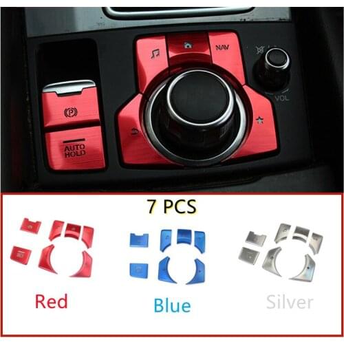 7 Pcs Handbrake Parking Brake AUTO HOLD & Multimedia Button Cover Frame Trim Sticker For Mazda 3 Axela CX-4 CX-5 LHD