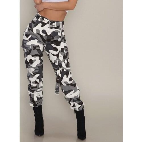 Plus Size Cool Female Women Cargo Long Pants High Waist Casual Military Army Combat Camouflage Pants Trousers No Belt