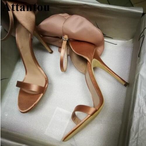 Summer Pink Black Satin Smooth Leather Handmade Flower High Heel Sandals Women Stiletto 10cm Heels One Strap Party Dress Shoes