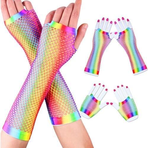 Punk Goth Style Fingerless Mesh Fishnet Gloves Lady Disco Dance Costume Accessories Lace Female Colorful Gloves Party Supplies