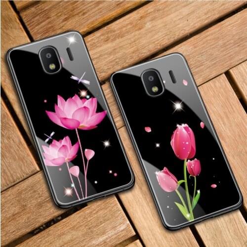 Tempered Glass Case For Samsung Galaxy J2 Pro J330 J530 J4 Plus J6 J7 Note 10 Plus 20 Ultra Shockproof Cover Tulips Flower Case