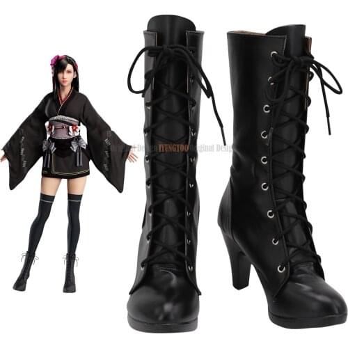 FF7 Remake Tifa High Heel Shoes Cosplay Final Fantasy 7 Remake Tifa Cosplay Boots Leather Shoes Custom Made