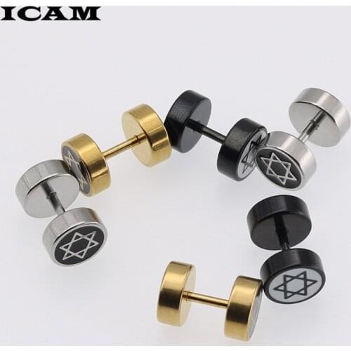 ICAM Trendy Round Stud Earrings Simple GoldTone Stainless Steel Dumbbell Shape Earring For Women Men Party Jewelry