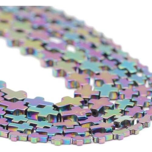 Jesus Cross Shape Multicoloured Hematite Natural Stone Spacer Loose Beads For Jewelry Making Pendant DIY Bracelet 4x6/6x8/8x10MM