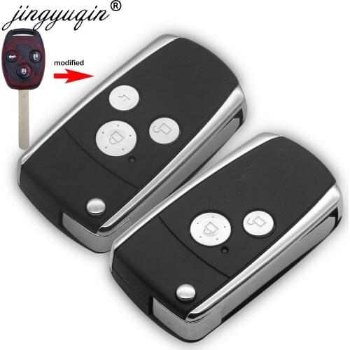 Jingyuqin 10pcs/lot Car Remote Flip key shell Fob For HONDA Accord Civic CRV Pilot Fit CRV ODYSSEY 3 Buttons Key Case
