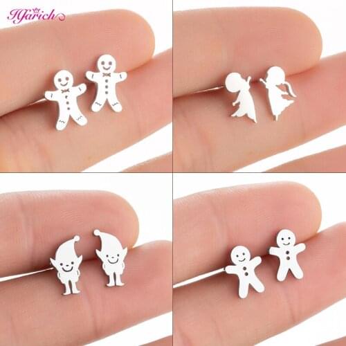 Korean Christmas Earing Fashion Gingerbread Man Stud Earrings for Women Punk Boy Girl Earring 2021 Trend Brincos Wholesale Gift