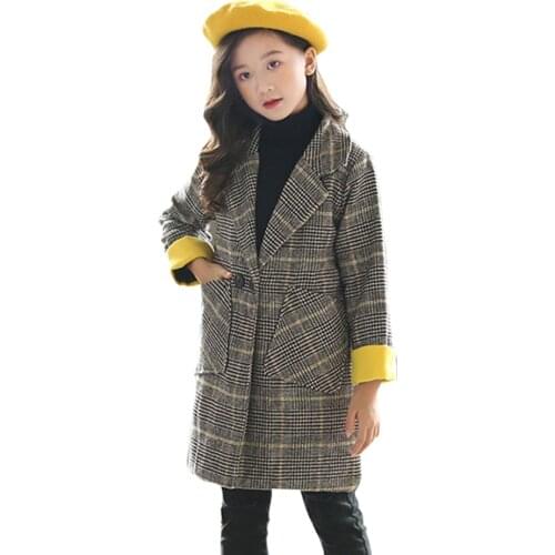 Girls Coat Jacket Plaid Pattern Outerwear Coat Girl Patchwork Childrens Coat Casual Style Childrens Clothing 6 8 10 12 14