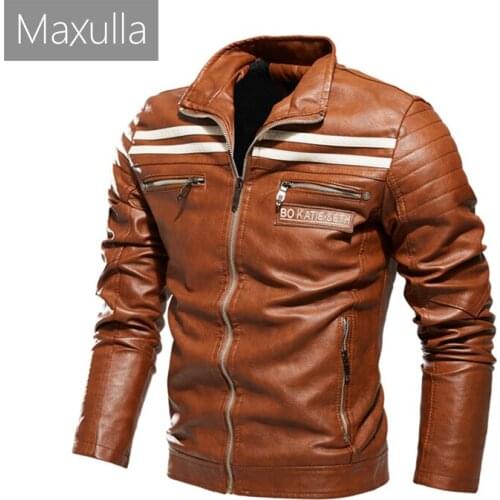 Maxulla Mens PU Jacket Fashion Mens Biker Leather Motorcycle Jackets Outwear Fleece Warm PU Leather Coats Casual Man Clothing