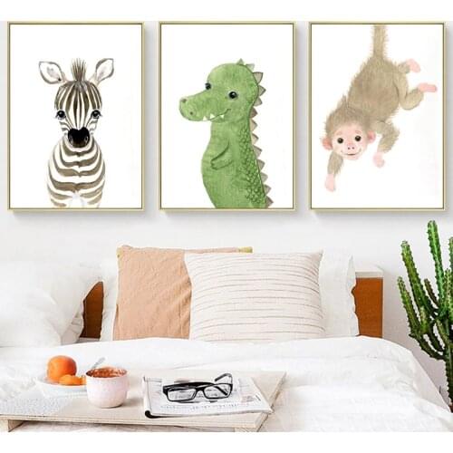 Cute Watercolor Woodland Animal Picture Nursery Poster Canvas Wall Art Print Painting Nordic Kids Baby Bedroom Decoration