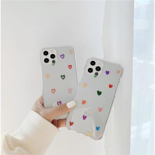 Cute Love Heart Phonne Case For iPhone 11 12 11Pro Max High TPU Transparent Back Cover For iPhone X XS XsMax7 8Plus SE2020 12Pro