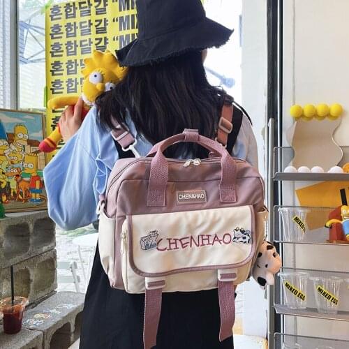 Lovely Multifunctional Backpack Teenage Girls Portable Shoulder Sathel Bag Travel Bag Female Cow Schoolbag Badge Women Backpacks