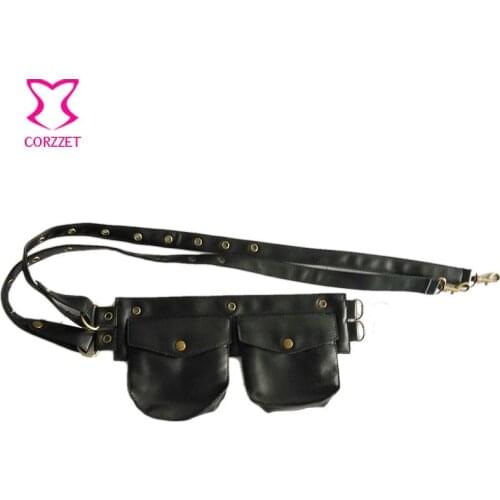 Men/Women Punk Black Faux Leather Pouch Belt Burlesque Steampunk Pocket Waist Bags Gothic Costume Sexy Corset Accessories