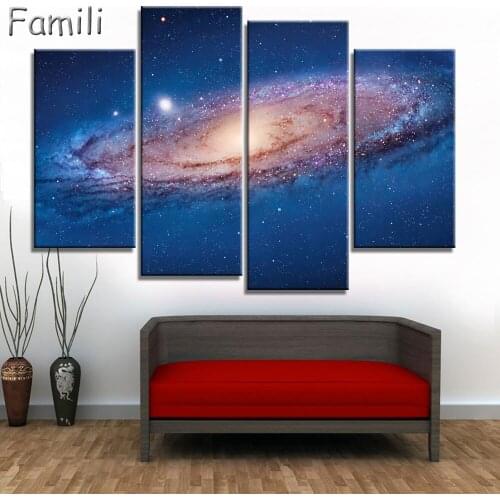 4Pcs Painting Calligraphy Milky Way Stars Canvas Prints Modern Artwork Picture Photo Printed Abstract Canvas Wall Art Home Decor
