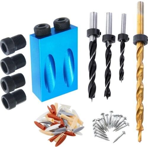 Pocket Hole Jig Set Replaceable 6 8 10mm Drill Bits 15 Degree Angle Oblique Hole Locator Drill Guide for Woodworking