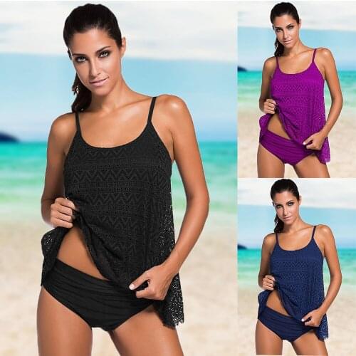 Plain Skirt Plus Size Two Piece Swimsuit Tankini Solid Black Swimwear Women Pants Swim Wear Bathing Suit Swimming suit for Women