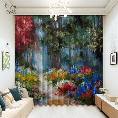 Autumn Forest Printed Curtain Grommet Design For Home Wooden Beads Curtain Room Girl Curtains For Gray Living Room Micro Shading