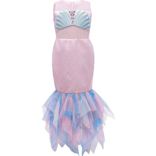 Toddler Girls Mermaid Cosplay Dress with Bow-knot, Irregular Hem Sleeveless O-neck Princess Sundress for Summer Long Vestidos