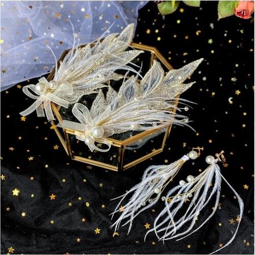 Simple Leaf Wedding Hair Clip Tiaras Pearls Feather Women Barette Handmade Bridal Accessories Hair Ornament Зажимы для волос