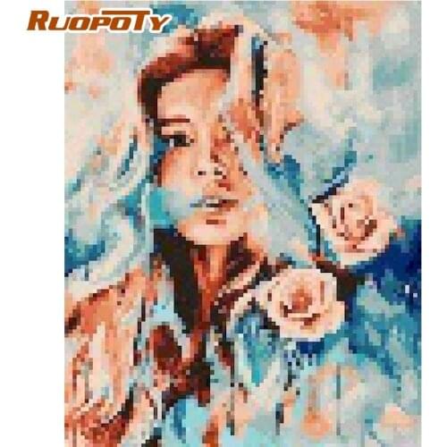 RUOPOTY Rose Woman Figure Painting By Numbers For Adults Children 60x75cm Frame Acrylic Coloring On Canvas Home Bedroom Arts