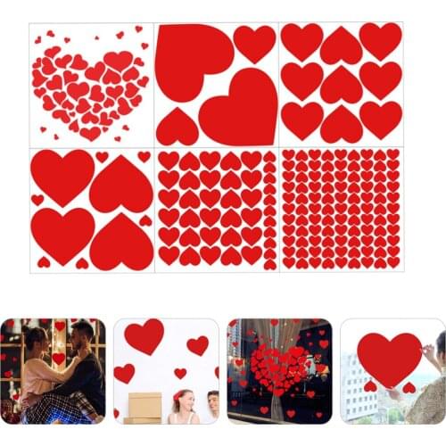 1 Set 6 Pcs Valentines Day Red Heart Wall Sticker Holiday Wedding Home Decoration DIY Self-adhesive Glass Sticker Floor Sticker