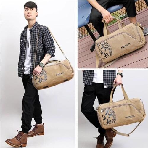 Scione Vintage Sports Travel Bags Men Canvas Luggage Hand Crossbody Bag Large Casual Durable Printing Shoulder Shoe Pack Storage
