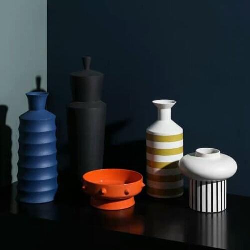 Nordic Modern Ins Minimalist Semi-handmade Ceramic Vase Living Room Creative Coffee Table Fruit Plate Model Room Decoration Suit