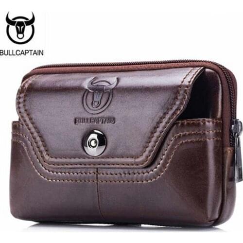 BULLCAPTAIN famous brand Phone Cigarette Purse Fanny Pack Genuine Leather Belt Waist Packs Men Belt Pouch Bags wallet