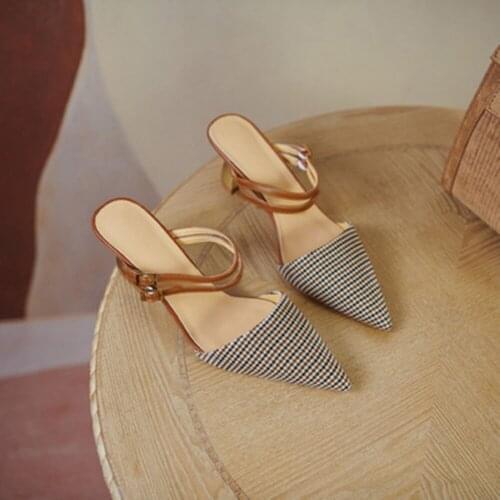 New Fashion Summer Womens Shoes Genuine Leather High Heels Pumps Luxury Design Brand Sandals Pointed Toes Hoof Heels Pumps