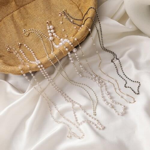 1Pcs Fashion Pearl Beaded Eyeglass Chains Sun Glasses Reading Eyeglasses Holder Strap Cords Lanyards For Women Girls White