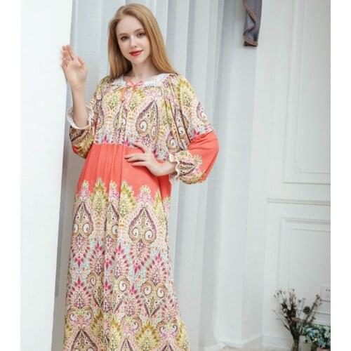 Womens Long-sleeved Pyjamas for Pregnant Women Sleep Wear Plus Size Nightgowns Spring&autumn Modal Loose and Fat Sleeping Dress