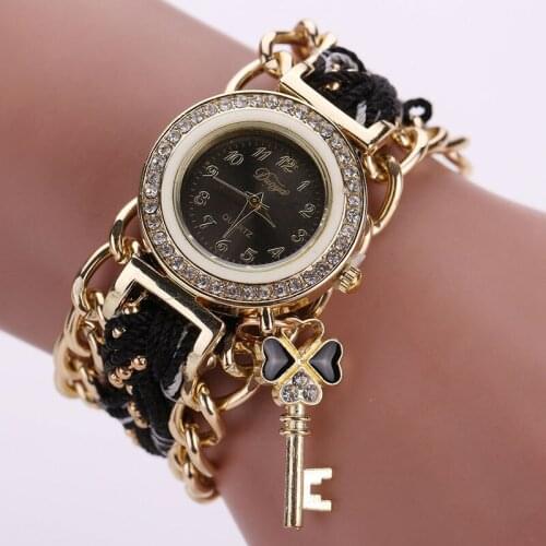 Woven ethnic style ladies watch ladies alloy key pendant ladies bracelet watch