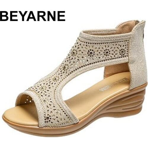 BEYARNESummer Women Premium Orthopedic Open Toe Sandals Vintage Anti-slip Breathable Leather Casual Female Platform Retro Shoes