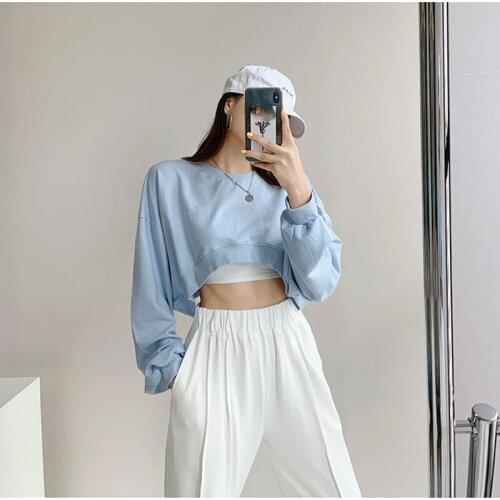 Women Spring Summer Tracksuit Blue Color Crop Female Casual Running Street Dance Sports Sexy Sportswear New Arrival