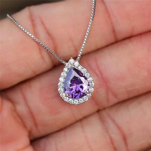 Boho Female Rainbow Crystal Pendant Necklace Charm Silver Color Chain Necklaces For Women Cute Geometry Zircon Wedding Necklace
