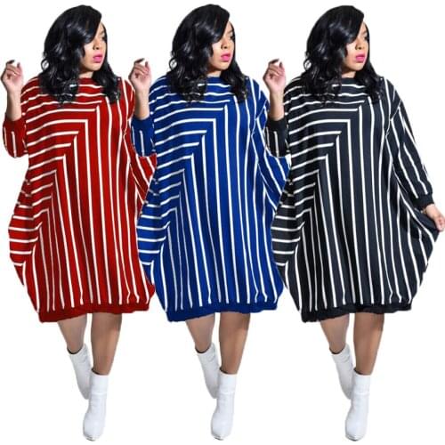 Women Casual Loose Dress with Pocket Polyester Stripe Red Elegant Dresses for Women Vestido De Mujer
