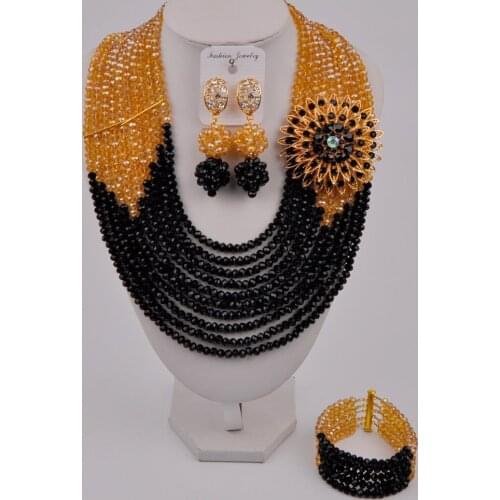 Gold and Black Crystal African Wedding Beads Nigerian Jewelry Set DSJ-4
