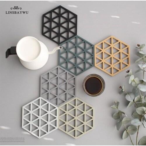 1PCS Chic Silicone Coaster Cup Hexagon Mats Pad Heat-insulated Bowl Placemat Home Decor Desktop Eco-friendly Japanese Simple Hot
