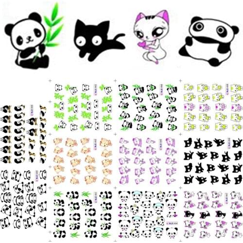 11 Designs Cute Panda Pattern Stickers On Nails Black Cat Water Tattoo Slider Nail Art Decoration Full Wrap Tips BEBLE1489-1499