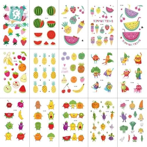 15pcs/set Fruit series Tattoo For Kid Cute Food Fake Taty Boy Gril Tatouage Temporaire Body Art Waterproof Tattoo Sticker