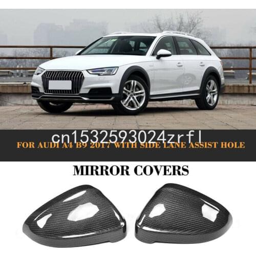 2pcs Carbon Fiber Side Door Wing Mirror Replacment Cap Cover Fit For AUDI A4 B9 2017